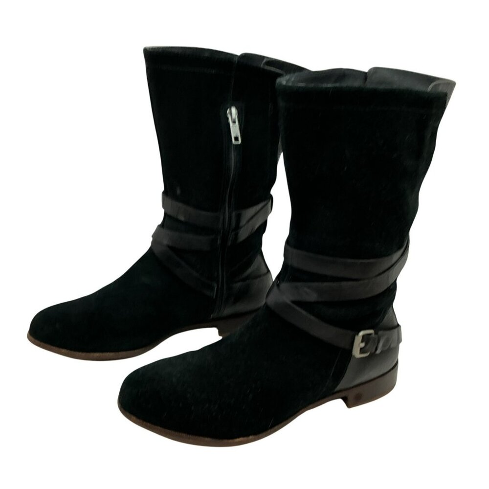 UGG Australia Deanna Mid-Calf Suede Leather Biker Moto Boots Womens 8 Black